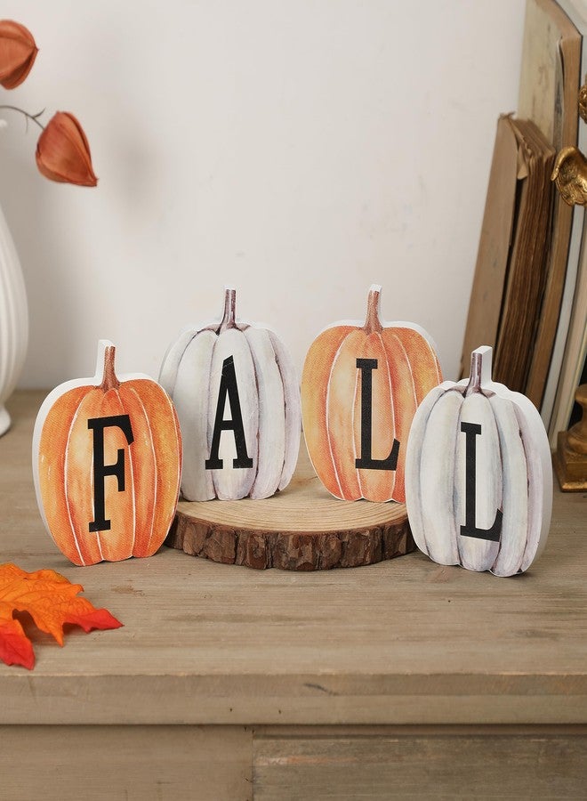 NEWLIGHTURE Thanksgiving Decorations for Home,4Pcs Pumpkin Wooden Sign,Rustic Harvest Decorations for Home, Autumn Tabletop Decor for Tiered Trays, Shelves, and Mantle, Fall & Thanksgiving Indoor Decorations - Image 1
